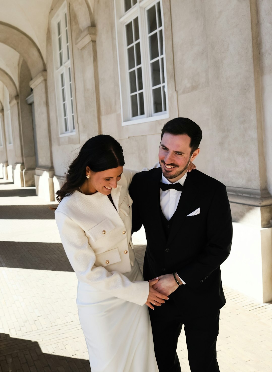 Close-up of Danish wedding couple foreheads touching