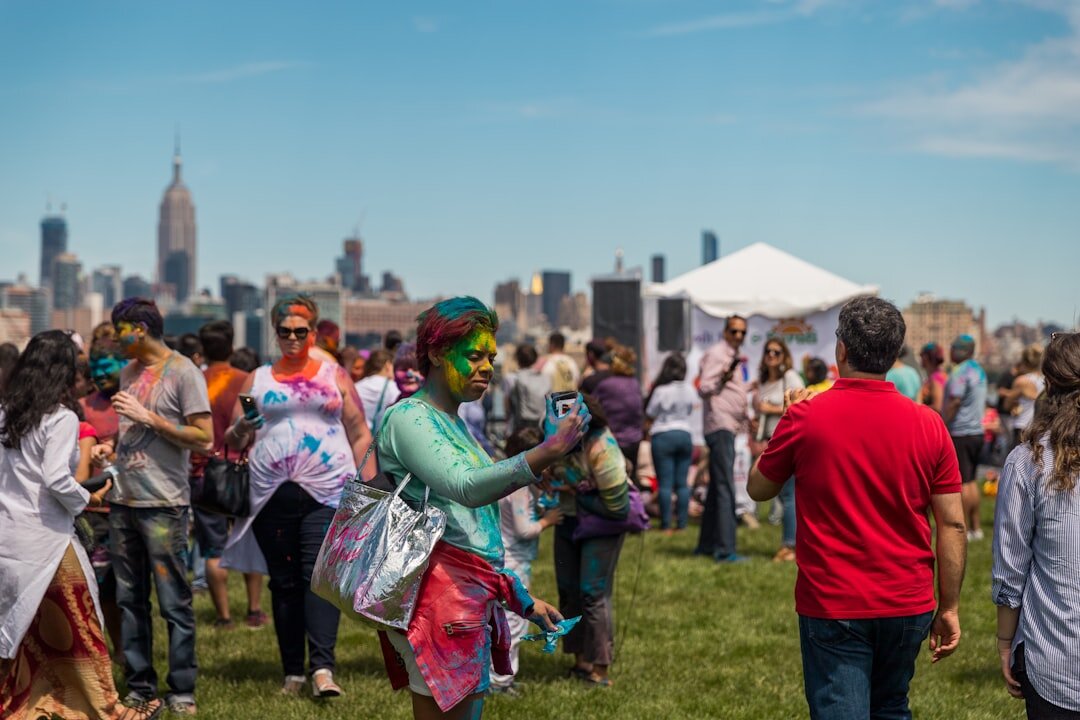 diverse group dancing at festival
