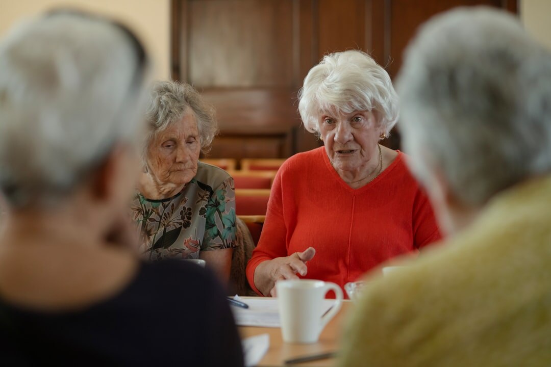 group of elderly people talking